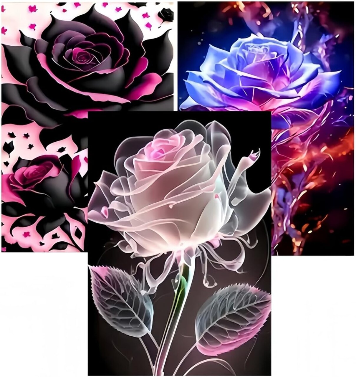 3-Pack 5D Colorful Rose Diamond Painting Kits for Adults & Beginners – Full Drill DIY Flower Diamond Art, Paint by Diamonds Gem Dot Craft for Home Wall Decor, 11.8x15.8 Inch